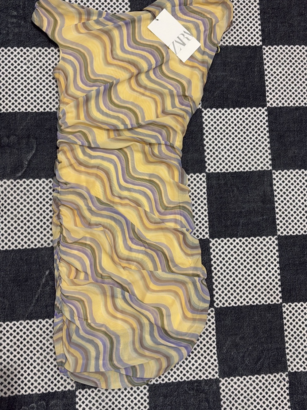 Zara Yellow Wave-Print Bodycon Dress